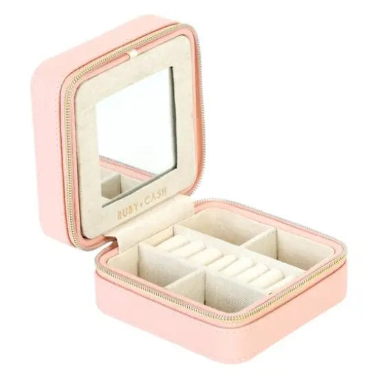 Ruby + Cash Blush Mini Faux Leather Zippered Travel Jewelry Organizer Box {4}