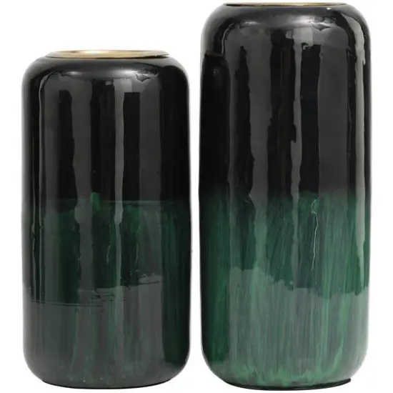 Metal Colorblock Abstract Vase with Paint Streak Designs and Gold Accents Set Green {5}
