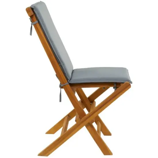 36" Brown Teak Wood Folding Outdoor Dining Chair With Cushions Set {3}