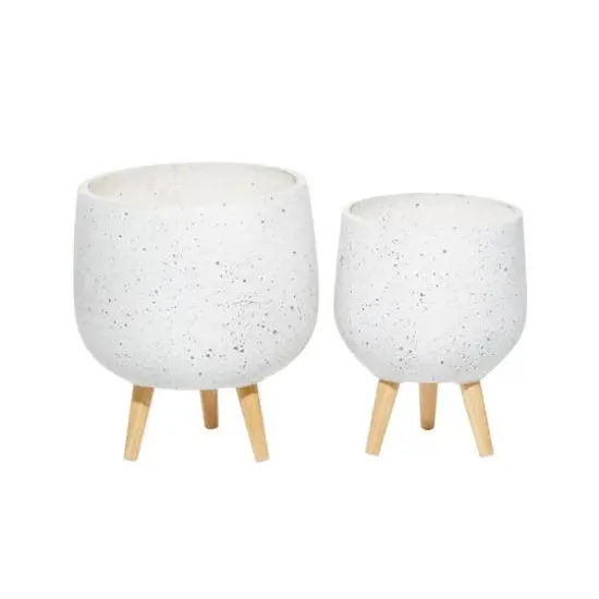 Set of 2 White MgO Contemporary Planter 17", 15" {3}