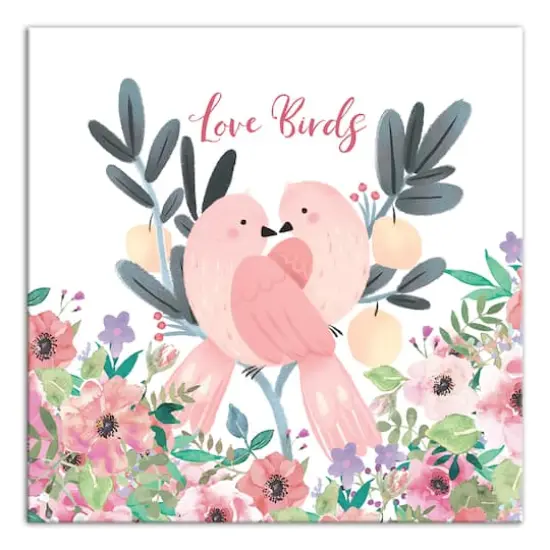 Two Love Birds And Flowers 12" x 12" Canvas Wall Art {1}