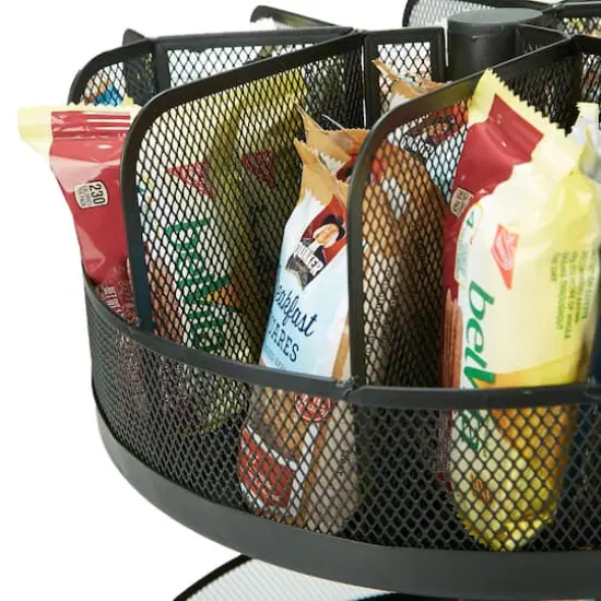 Mind Reader Black Metal Mesh 2-Tier Lazy Susan Granola Bar and Snack Organizer {5}