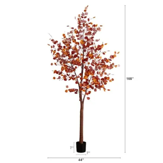 9ft. Pre-Lit Grand Autumn Eucalyptus Artificial Fall Tree with 700 Warm White LED Lights {3}