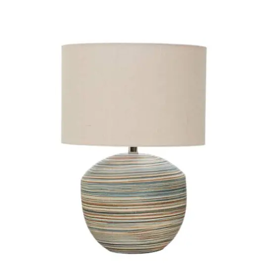 Hello Honey&reg; 20" Multicolor Stoneware Table Lamp with Stripes and Linen Shade {3}