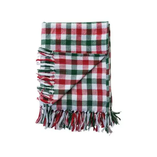 Hello Honey&reg; 60" Red & Green Gingham Brushed Cotton Flannel Throw with Fringe {4}