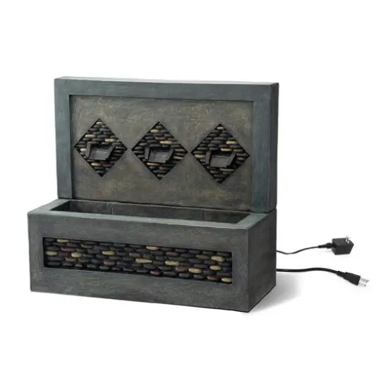 Glitzhome&reg; 2.5ft. Faux Concrete and Pebbles Outdoor LED Fountain {7}