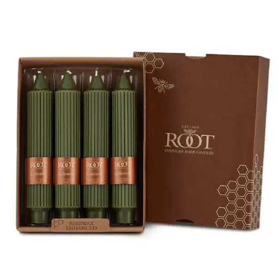 Root Candles 7" Unscented Grecian Collenette Taper Candles, 4ct. Dark Olive {1}