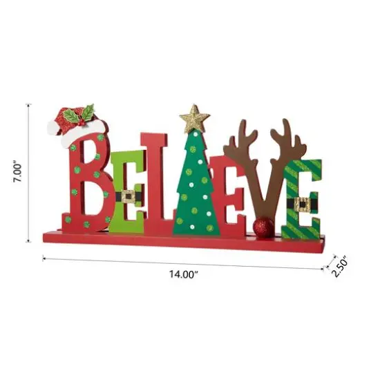 Glitzhome&reg; 14'' BELIEVE Wooden Christmas Table D&eacute;cor {9}