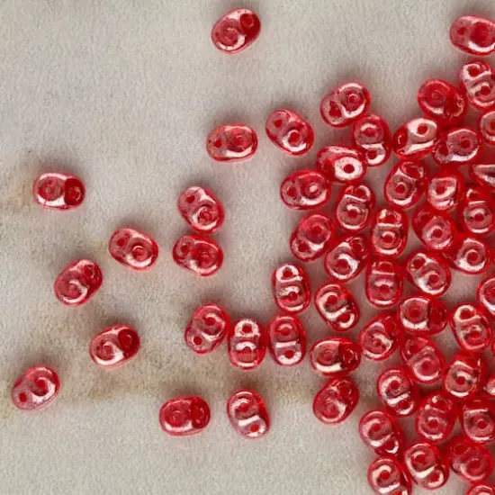 Superduo Two-Hole Czech Glass Beads Ruby White Luster {3}