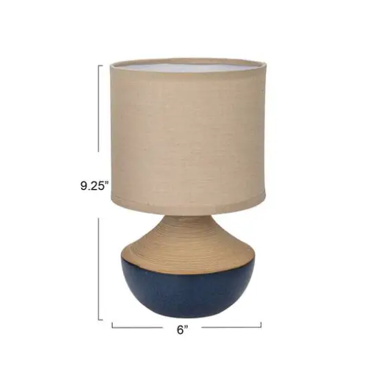 Hello Honey&reg; 9.25" Black & Beige Portable Stoneware Table Lamp with Linen Shade {4}