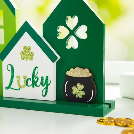 Glitzhome&reg; 16" St. Patrick's Wooden Lucky House Table D&eacute;cor {7}