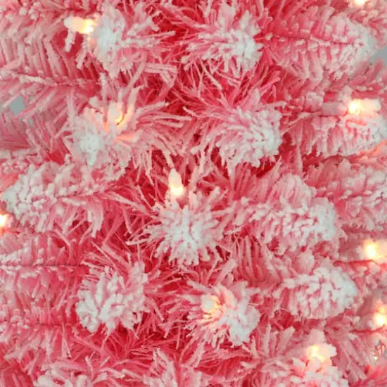 6.5ft. Pre-Lit Flocked Fashion Pink Artificial Christmas Tree, Clear Lights {3}