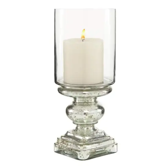 16" Silver Glass Traditional Candle Holder {1}