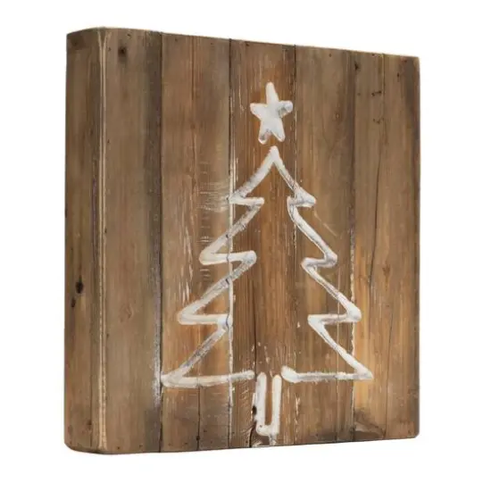 11.75" Distressed Snowflake & Tree Wood Block Set {6}
