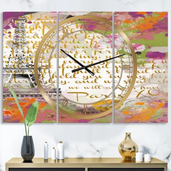 Designart With Love From Paris Large Traditional 3 panel Wall Clock {3}