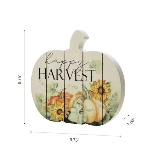 Glitzhome&reg; 9.75" "Happy Harvest" Wooden Pumpkin Table Sign {9}