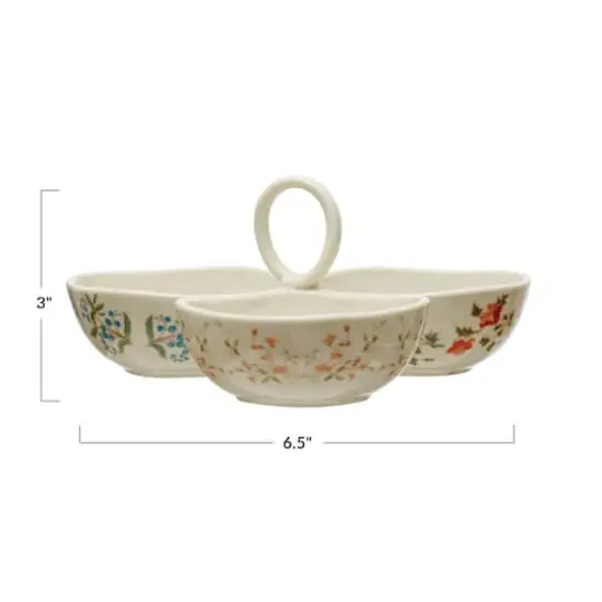 Hello Honey&reg; Botanical Design Stoneware 3-Section Chip & Dip Dish {3}