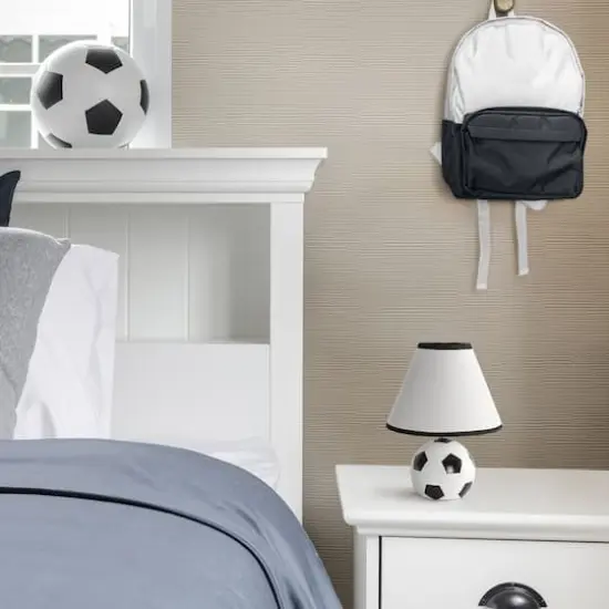 Simple Designs&trade; 11.5" Soccer Ball Base Table Lamp with White Shade Black Trim {7}