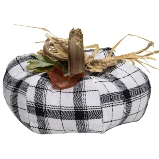 4" Black & White Fabric Fall Harvest Tabletop Pumpkin {1}