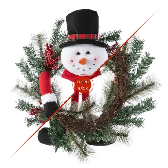 Glitzhome® 24" Snowman Flocked Pine Needle & Berry Wreath {7}