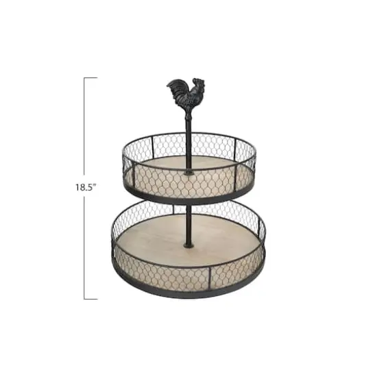 Hello Honey® 18.5" 2-Tier Wood & Metal Round Trays With Rooster Top {6}
