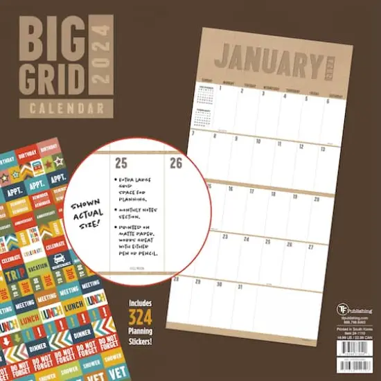 TF Publishing 2024 Big Grid - Kraft Wall Calendar {3}