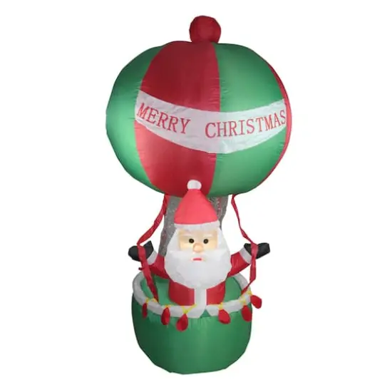 6ft. Red & Green Lighted Inflatable Santa in Hot Air Balloon Outdoor Christmas D&eacute;cor {1}