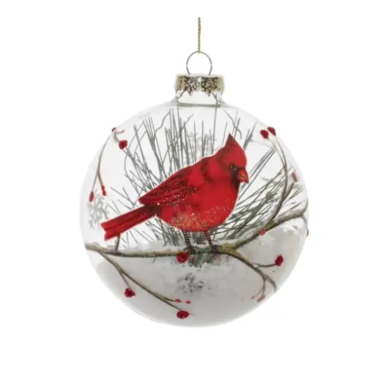 Glittered Glass Cardinal Ornament with Snow & Pine Filler Set {4}