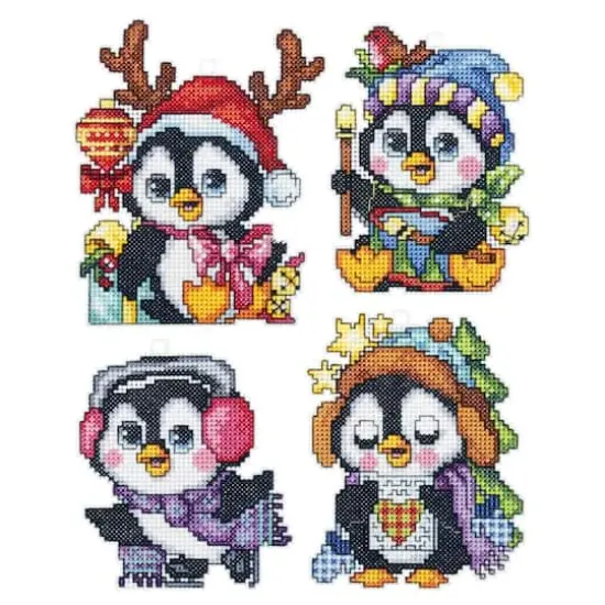 Orchidea Plastic Canvas Counted Cross Stitch Kit With Plastic Canvas Penguins Set Of 4 Designs {1}