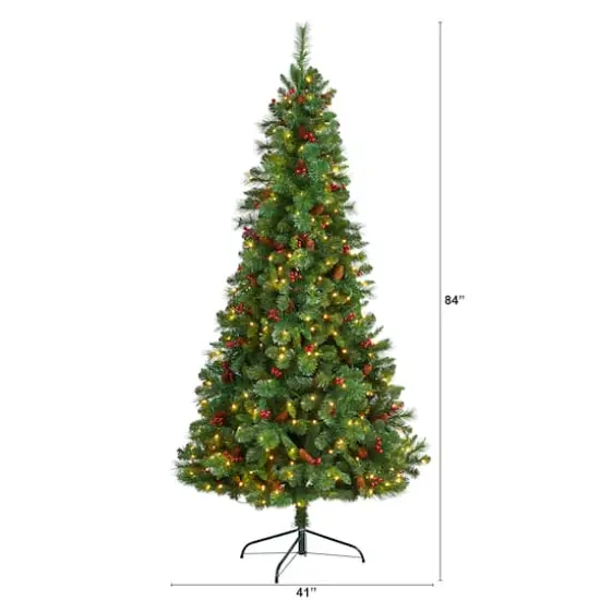 7ft. Pre-Lit Flat Back Montreal Mountain Pine Artificial Christmas Tree, White LED Lights {3}