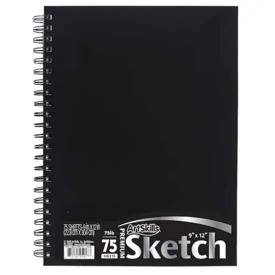 ArtSkills&reg; Black Spiral Sketchbook with Perforated Pages, 9" x 12" {1}