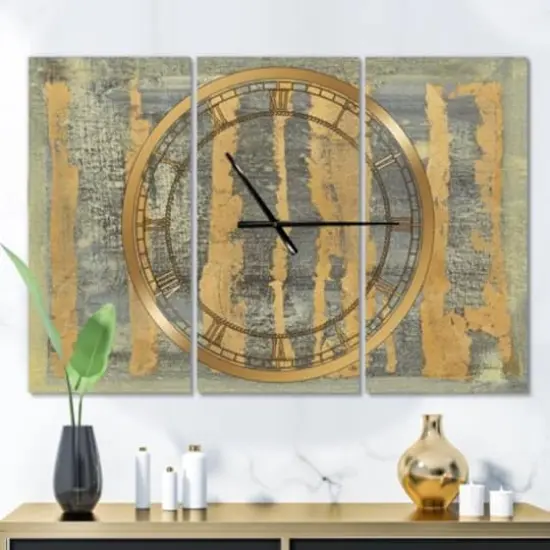 Designart Glam Metallic Form IV Modern 3 Panel Wall Clock {4}