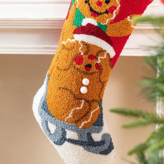 Glitzhome&reg; 21"L Hooked Christmas Gingerbread Man Stocking {6}