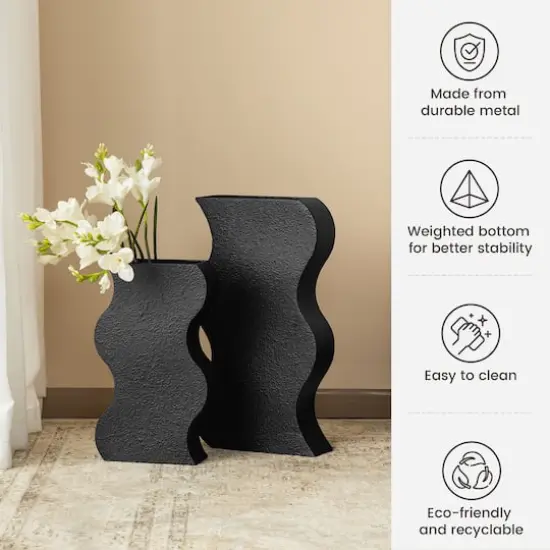 Glitzhome® Modern Black Textured Ripple Metal Floor Vases Set {4}