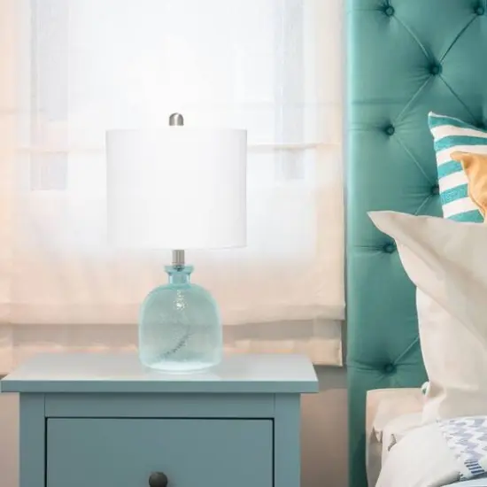 Lalia Home 20" Clear Blue Hammered Glass Jar Table Lamp with White Shade {6}