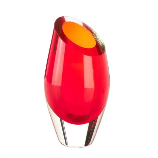 9.5" Red Cut Glass Vase {1}