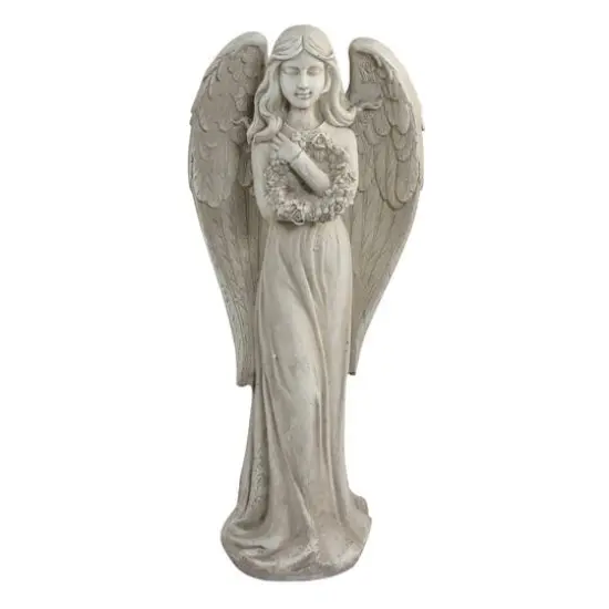 22" Peaceful Angel Holding a Floral Wreath Outdoor Garden Statue {1}