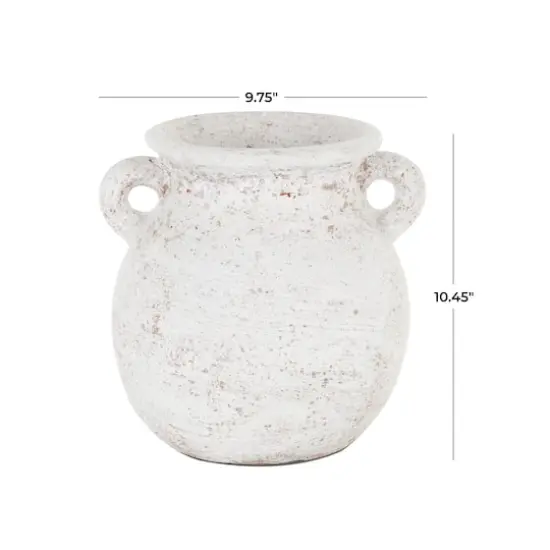 10" Cream Ceramic Textured Vase with Handles {8}