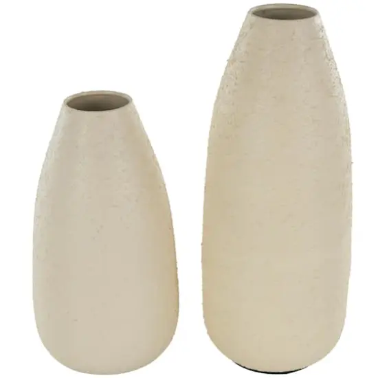 Cream Minimalistic Distressed Textured Metal Vase Set {1}