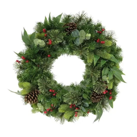 24" Pine, Cones & Red Berries Wreath {1}