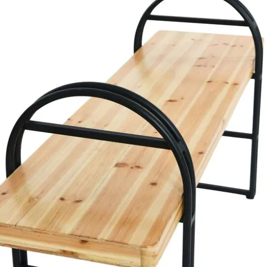 Hello Honey&reg; 48" Blonde Nordic Fir Wood & Black Iron Bench {6}