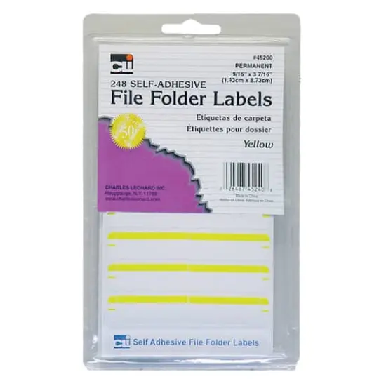 Charles Leonard Yellow File Folder Labels, 12 Packs of 248 {3}