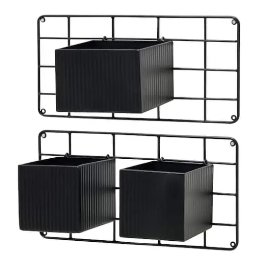 Glitzhome&reg; Black Metal Vertical Wall Planter Stands Set {1}