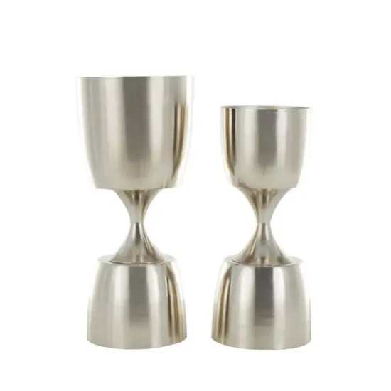 Silver Hourglass Shaped Metal Planter Set with Elevated Base {8}