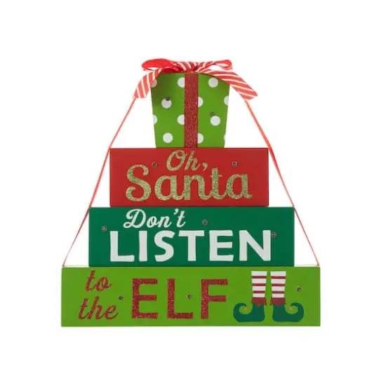 Glitzhome® 12" Lighted Wooden Christmas Gift Block Table Décor {8}