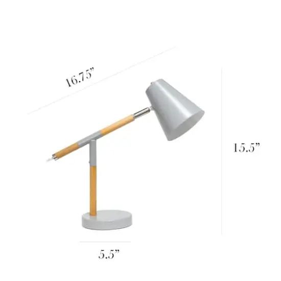Simple Designs 16.7" Wooden Pivot Desk Lamp Matte Gray and Wood {4}