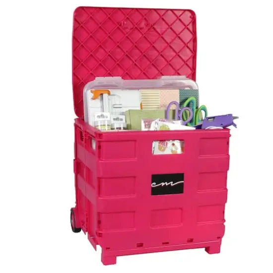 Everything Mary Collapsible Rolling Cart with Lid Pink {9}