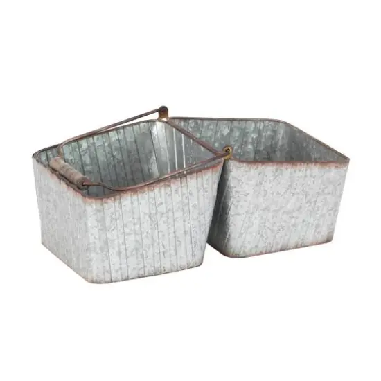 16" Silver Metal Farmhouse 2-Pot Planter {1}