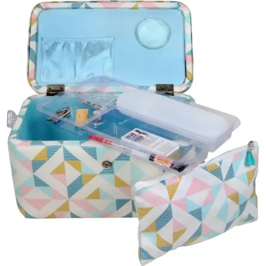 SINGER&reg; Large Abstract Geo Print Sewing Basket with Matching Pouch Sew Kit {3}