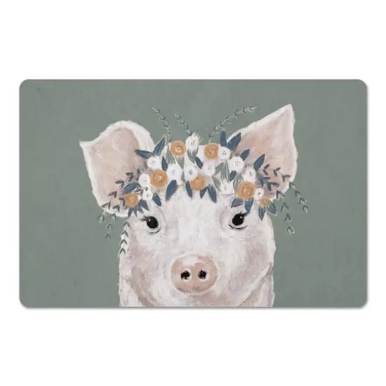 Pig With Flowers 18" x 27" Floor Mat {1}